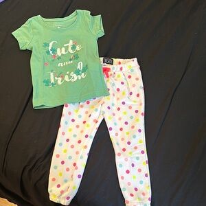 Cute and Irish Kids Pajamas Set - Green Top with Polka Dot Pants